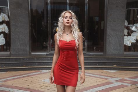 Red Dress Blonde Model Hd Girls 4k Wallpapers Images Backgrounds