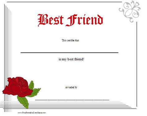 a red rose adorns this printable certificate certifying