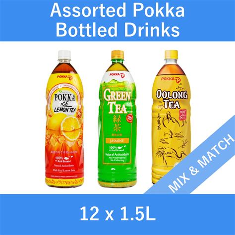 assorted pokka bottled drinks oolong tea green tea ice lemon tea