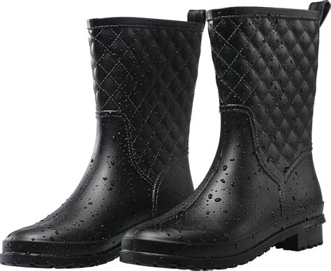 amazoncom petrass women rain boots black waterproof mid calf lightweight cute booties fashion
