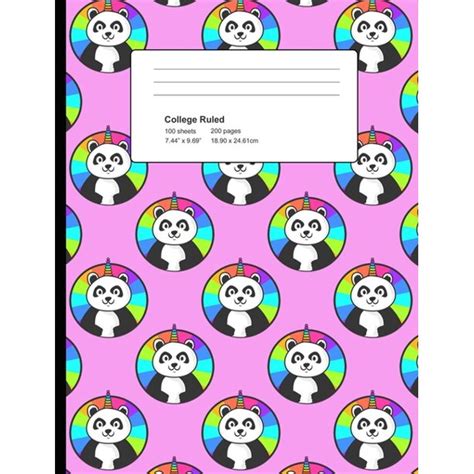 college ruled  pages light pink panda unicorn composition notebook