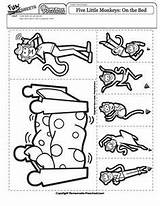 Monkeys Jumping Little Bed Five Monkey Coloring Activities Preschool Pages Jump Crafts Worksheets Nursery Kids Book Printable Rhymes Board Kindergarten sketch template
