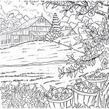 Coloring Country Pages Book Living Farm Printable Apple Apples Life Colouring Adult Books Scenes People Bushels Tree House Print Claire sketch template