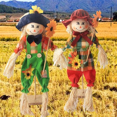 Aipinqi Scarecrow Fall Decor 2 Pack Small Standing With Flower Fall