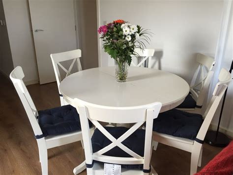 beautiful ikea ingatorp white extendable dining table   chairs