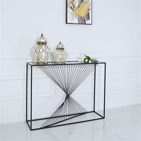 Ava Black Metal And Clear Glass Console Table With Unique