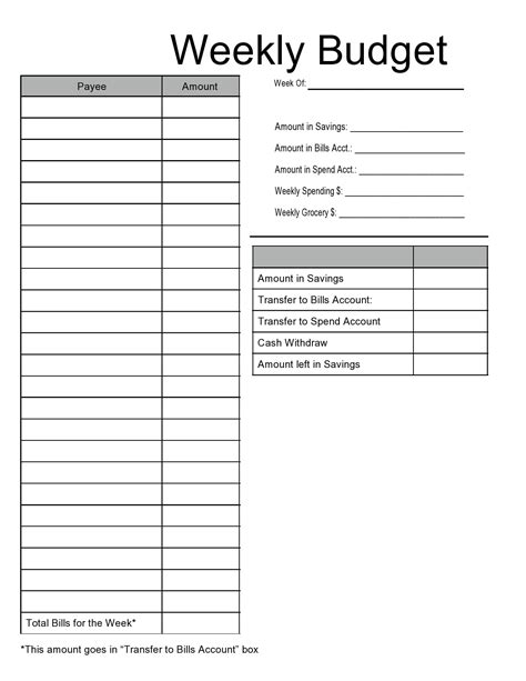 weekly budget template  printable