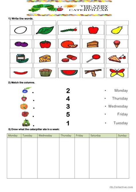 hungry caterpillar worksh english esl worksheets