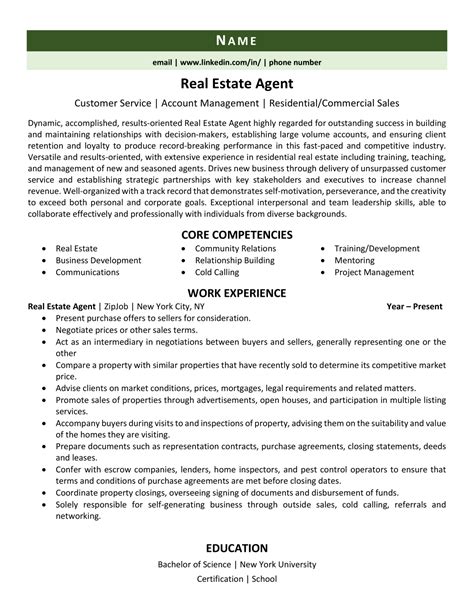 real estate agent resume   tips zipjob