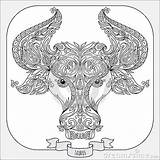 Coloring Taurus Zodiac Pattern Drawn Hand Book Horoscope Symbol Tattoo Flowers Line Books Use Zentangle sketch template