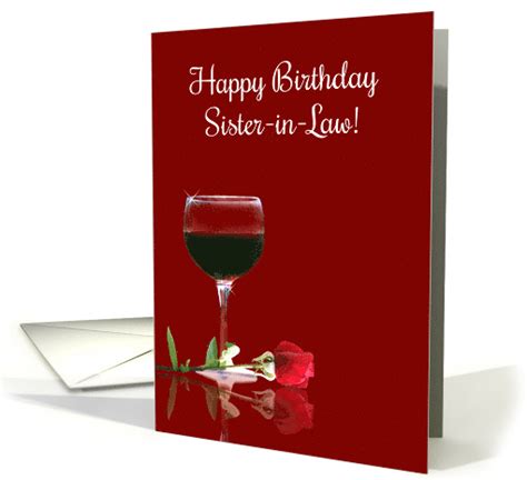Happy Birthday Sister In Law Red Wine And Rose Card 1639892