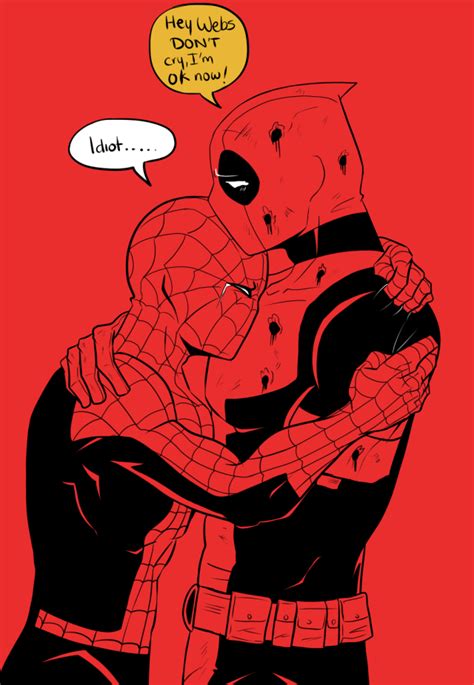 spideypool is life spiderman and deadpool cuddling