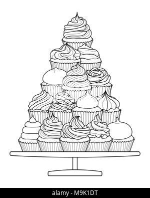 styles  cupcakes  black outline put  stand  white background