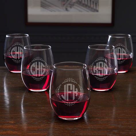 monogram stemless wine glasses for bridesmaids set of 5