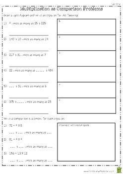 multiplication  comparison problems worksheet oa math