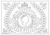 Birthday 90th Pages Coloring Happy Colouring Queen Queens sketch template