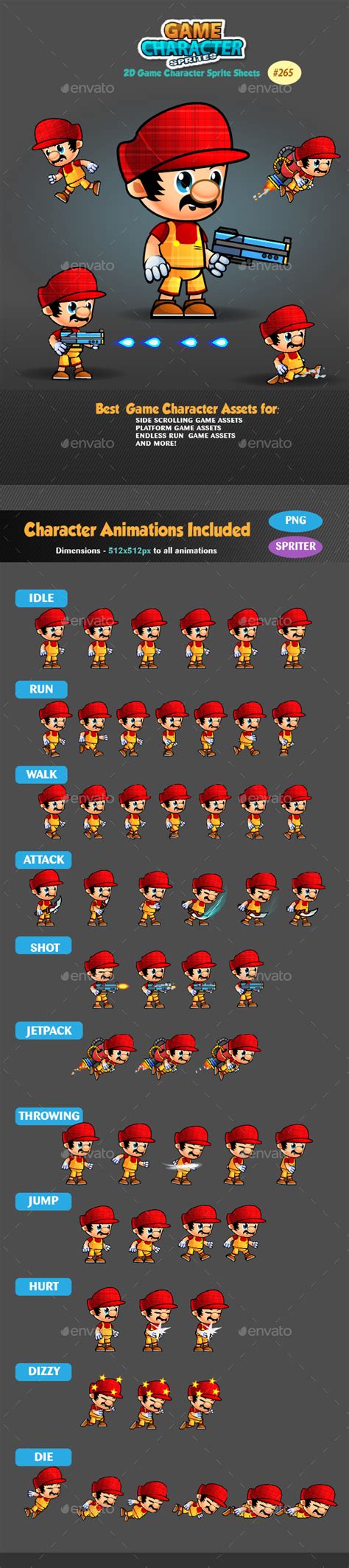 2d game character sprites 265 by pasilan graphicriver