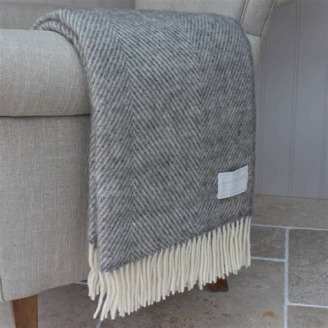 natural grey herringbone wool throw  marquis dawe notonthehighstreetcom