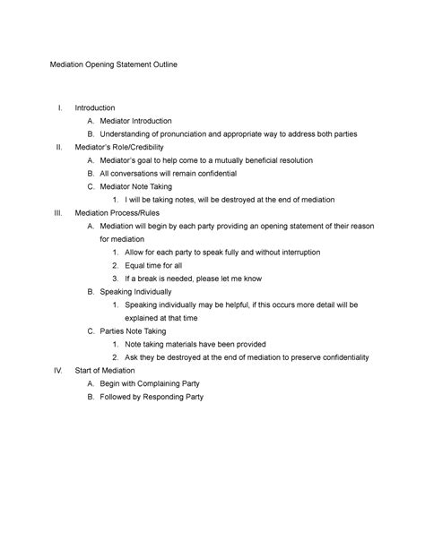 mediation opening statement outline introduction  mediator