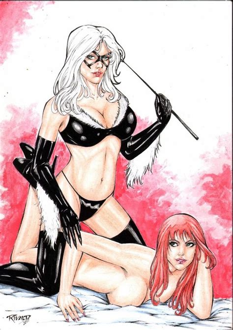 marvel comics black cat and mary jane original art spider