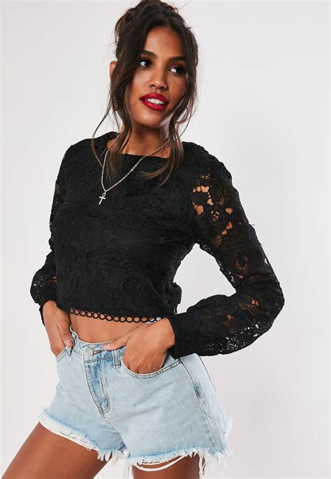 Black Puff Sleeve Lace Crop Top Missguided