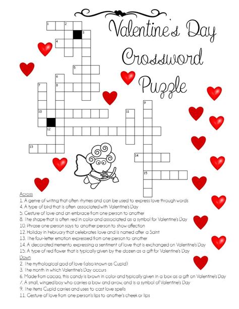 printable valentines day crossword puzzles printable crossword
