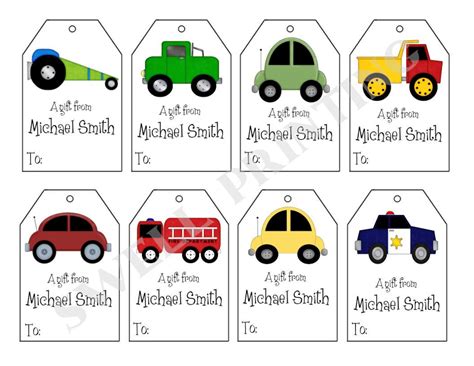 printable personalized cars gift tags cars trucks  etsy