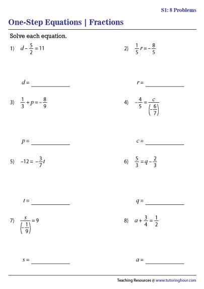 step equations involving fractions worksheets