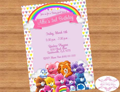 care bears inspired invitation printed   lizettespartydesigns care