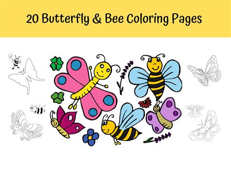 butterfly bee coloring pages  kids etsy