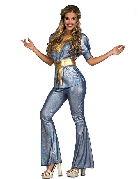 er jahre disco damenkostuem fuer fasching party outfit blau gold