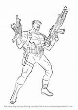 Punisher Draw Drawing Step Marvel Comics Tutorials Comic Characters Drawingtutorials101 sketch template