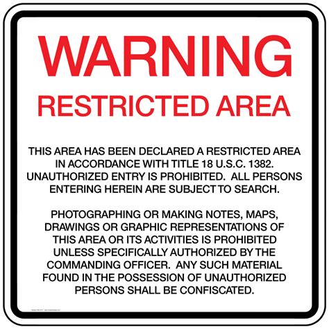 Warning Restricted Area Title 18 U S C 1382 Sign Nhe 16117