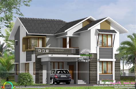sloping roof double storied home  sq ft kerala home design  floor plans