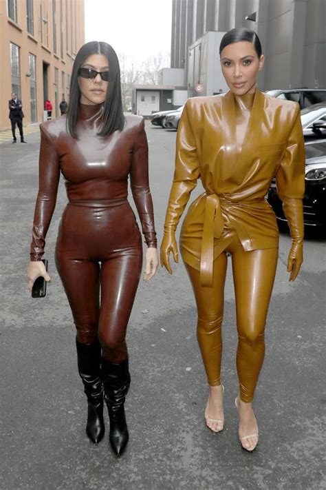 kim kardashian west and kourtney kardashian wear matching latex looks