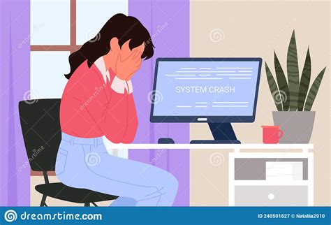female office worker crying  error system crash stock illustration