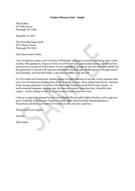 sample student advocacy letter template printable