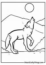Wolf Coloring Pages Wolves Moon Night sketch template