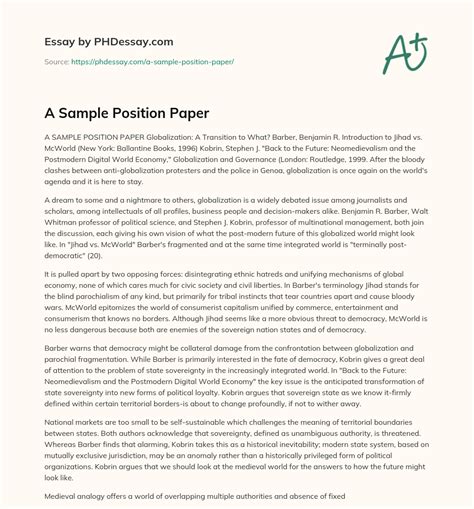 sample position paper phdessaycom