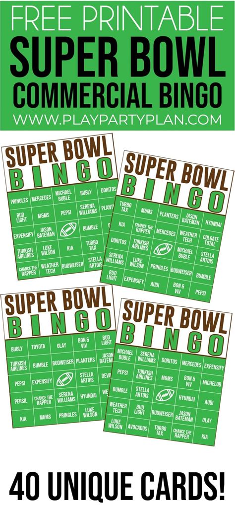super bowl commercial bingo  printable printable templates
