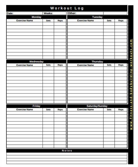 weekly workout log  examples format  examples