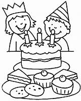 Birthday Coloring Pages Party Kids Cake Boy Drawing Two Chocolate Girl Happy Smiling Candle Color Balloons Blow Holding Drawings Blowing sketch template