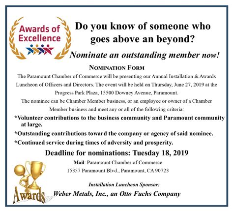 award  excellence paramount chamber