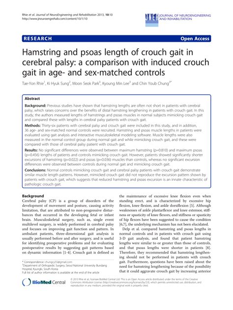 Pdf Hamstring And Psoas Length Of Crouch Gait In Cerebral Palsy A