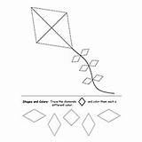 Diamond Coloring Kite Shape Pages Trace Shaped Color Printable Toddler Top sketch template