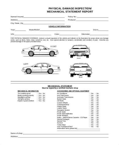 sample templates sample vehicle inspection form  examples  word