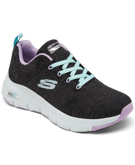 skechers womens arch fit comfy wave arch support walking sneakers  finish   black