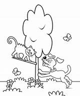 Dog Cat Chasing Coloring Vector Book Illustrations Eps Arrives Tree Illustration Funny Stock Children sketch template
