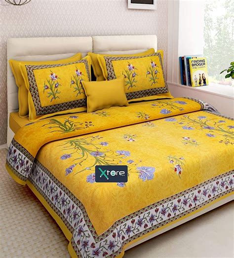 xtore cotton traditional jaipuri print king bed sheet   pillow