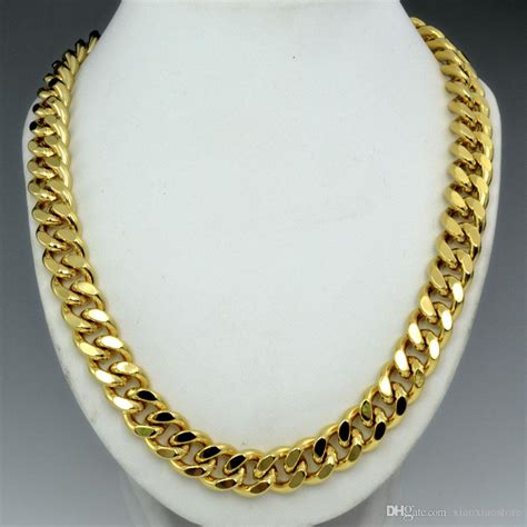 gold filled mens solid heavy chain long necklace curb ring